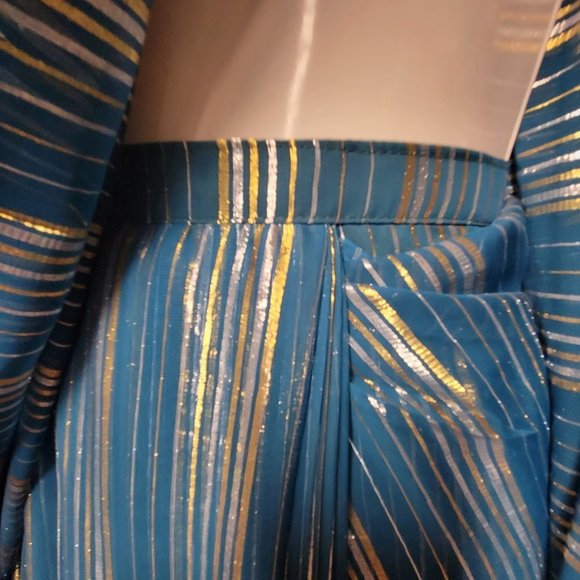 Blue Sequin Sari With Blouse- Ready To Wear Adjustable Elastic Waistband - Picture 8 of 14